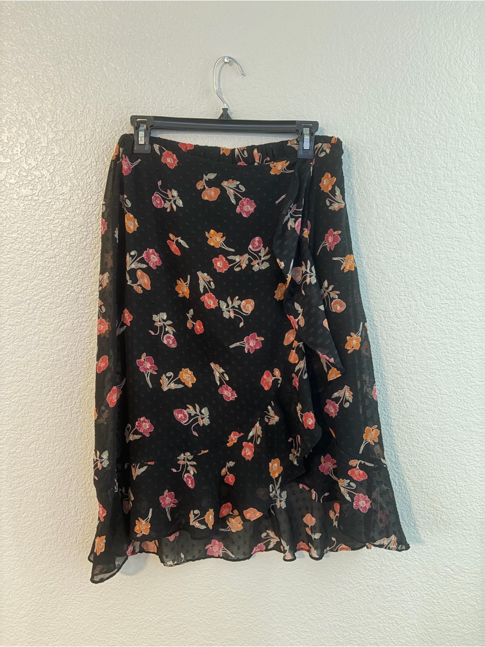 DR2 Black Midi Skirt with Pink and Orange Floral Print